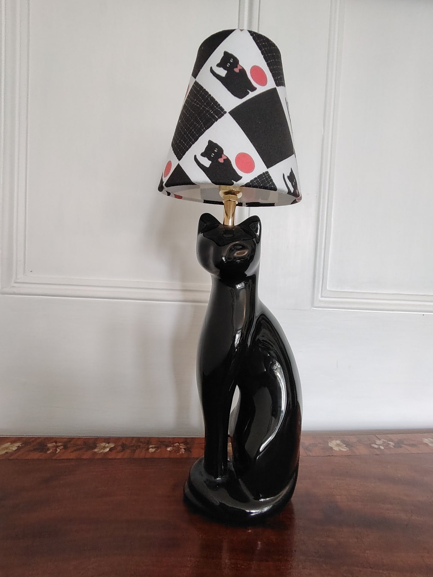Vintage Reworked Black Cat Lamp with Handmade Shade ❤️🐈‍⬛