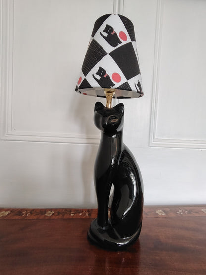 Vintage Reworked Black Cat Lamp with Handmade Shade ❤️🐈‍⬛