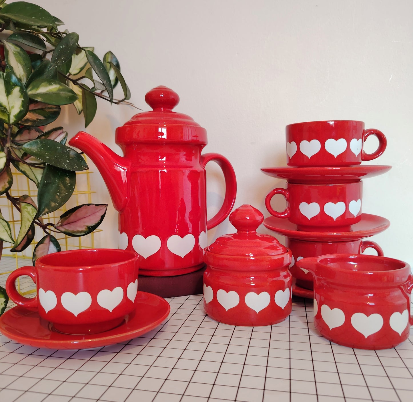 Vintage 70's Rare Waesterbach Heart Design Tea/ Coffee Set