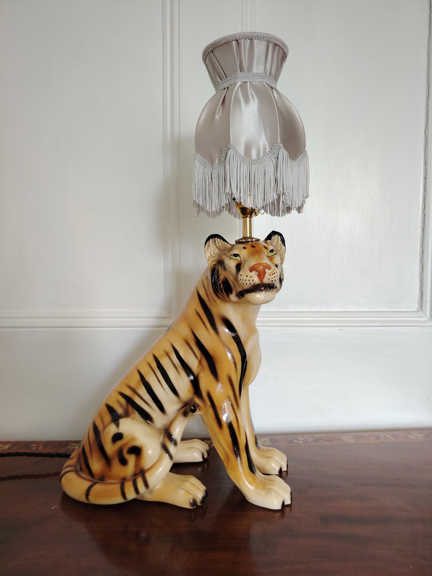 Large Reworked Mid Century Tiger lamp