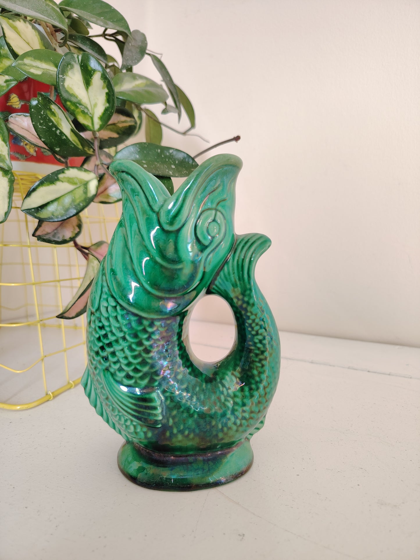 Vintage Small sized Dartmouth Devon Glug / Guggle Fish jug/ vase in Green