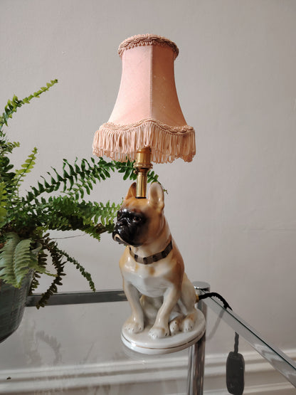 Vintage Upcycled French Bull Dog Lamp