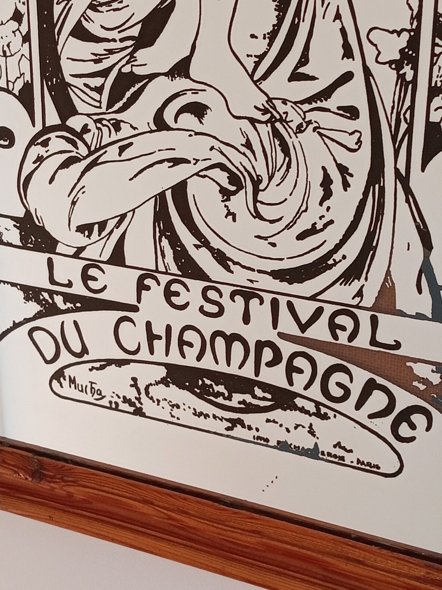 Vintage Mucha mirror...Large Moët & Chandon Le Festival Du Champagne mirror...Art Nouveau mirror...Alphonse Mucha.