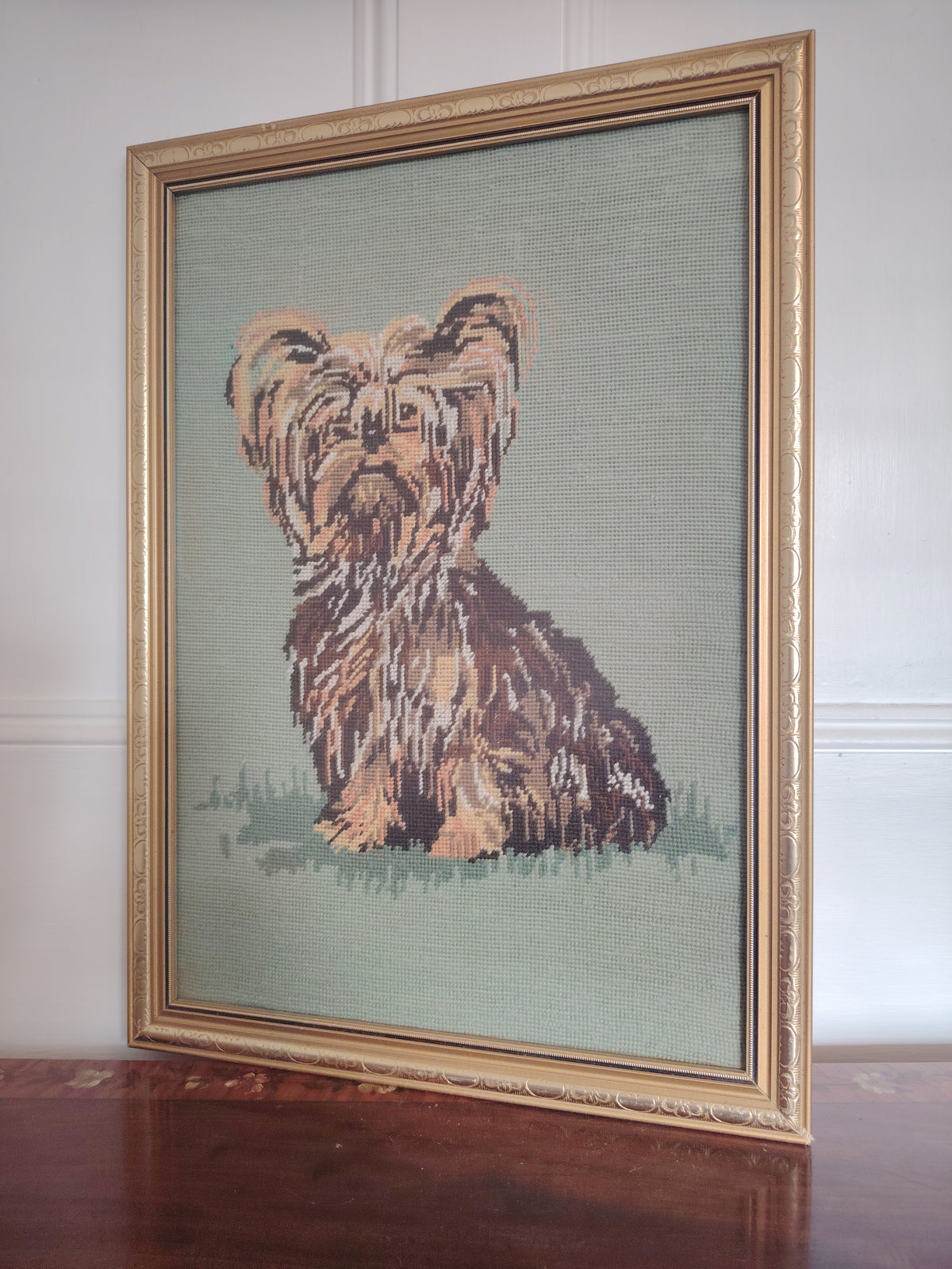 Large Vintage Kitsch Yorkie Framed Tapestry