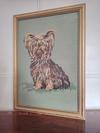 Large Vintage Kitsch Yorkie Framed Tapestry