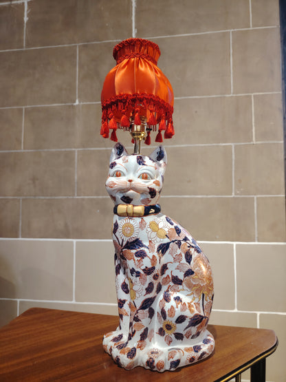 Reworked Antique Floral Imari Cat Lamp