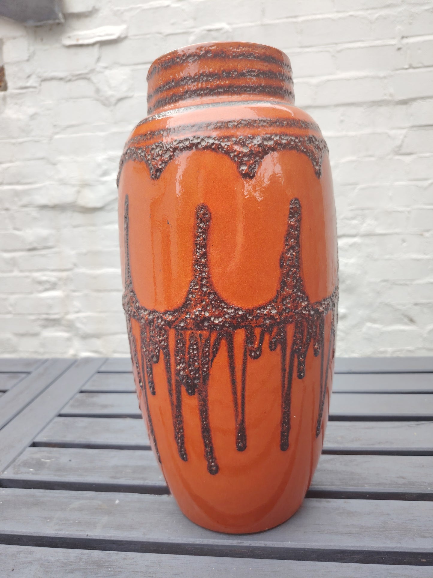 Large Vintage Scheurich Fat Lava Orange and Brown Floor Vase