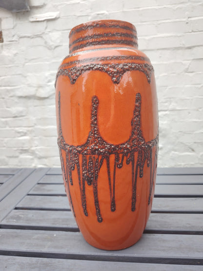 Large Vintage Scheurich Fat Lava Orange and Brown Floor Vase