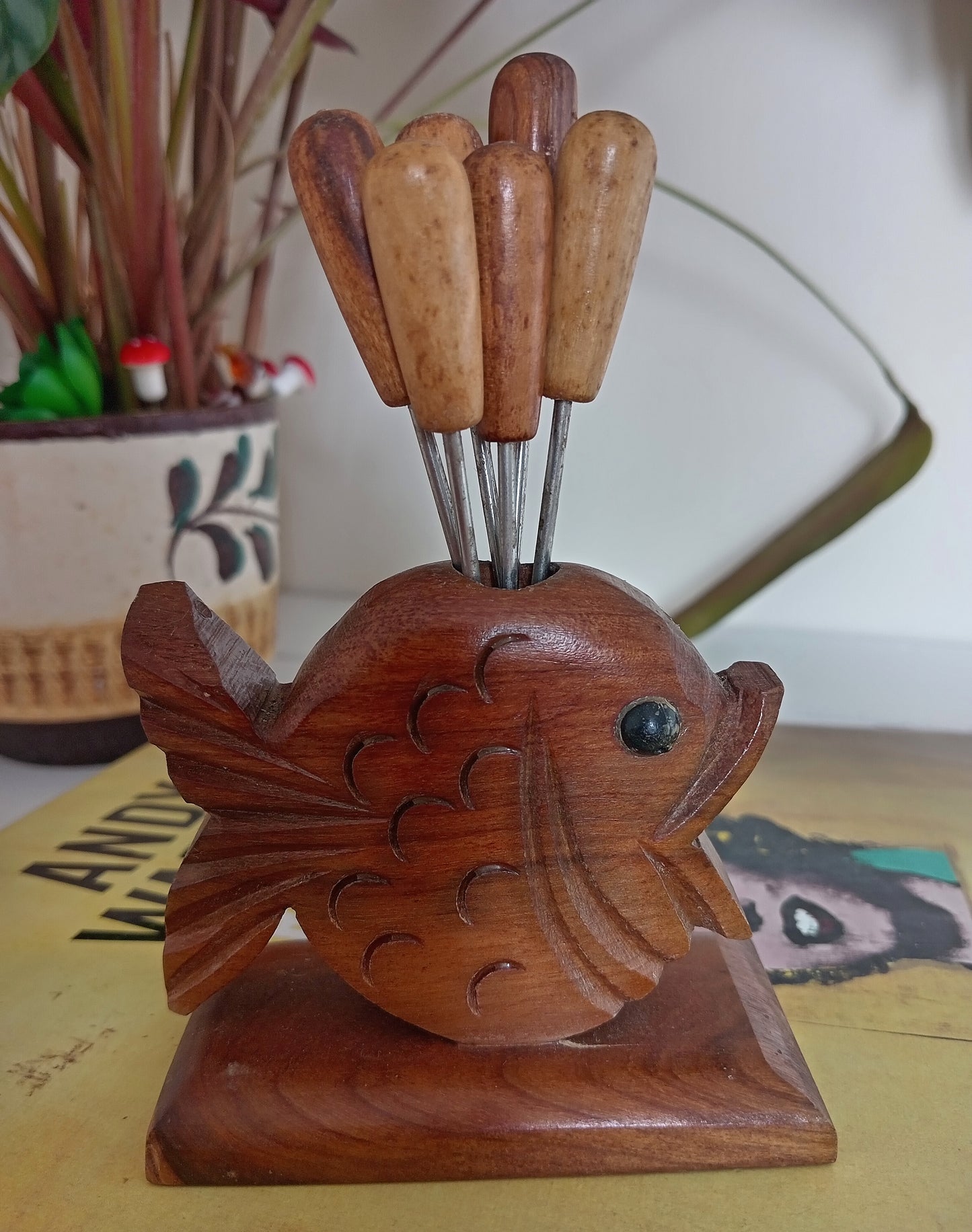 Mid Century Teak Fish Cocktail Fork Holder