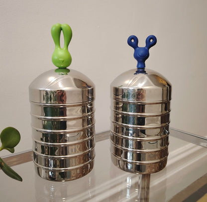 Pair of rare 90's Stainless Steel Kitchen Cannisters by SKS Edelstahl Germany