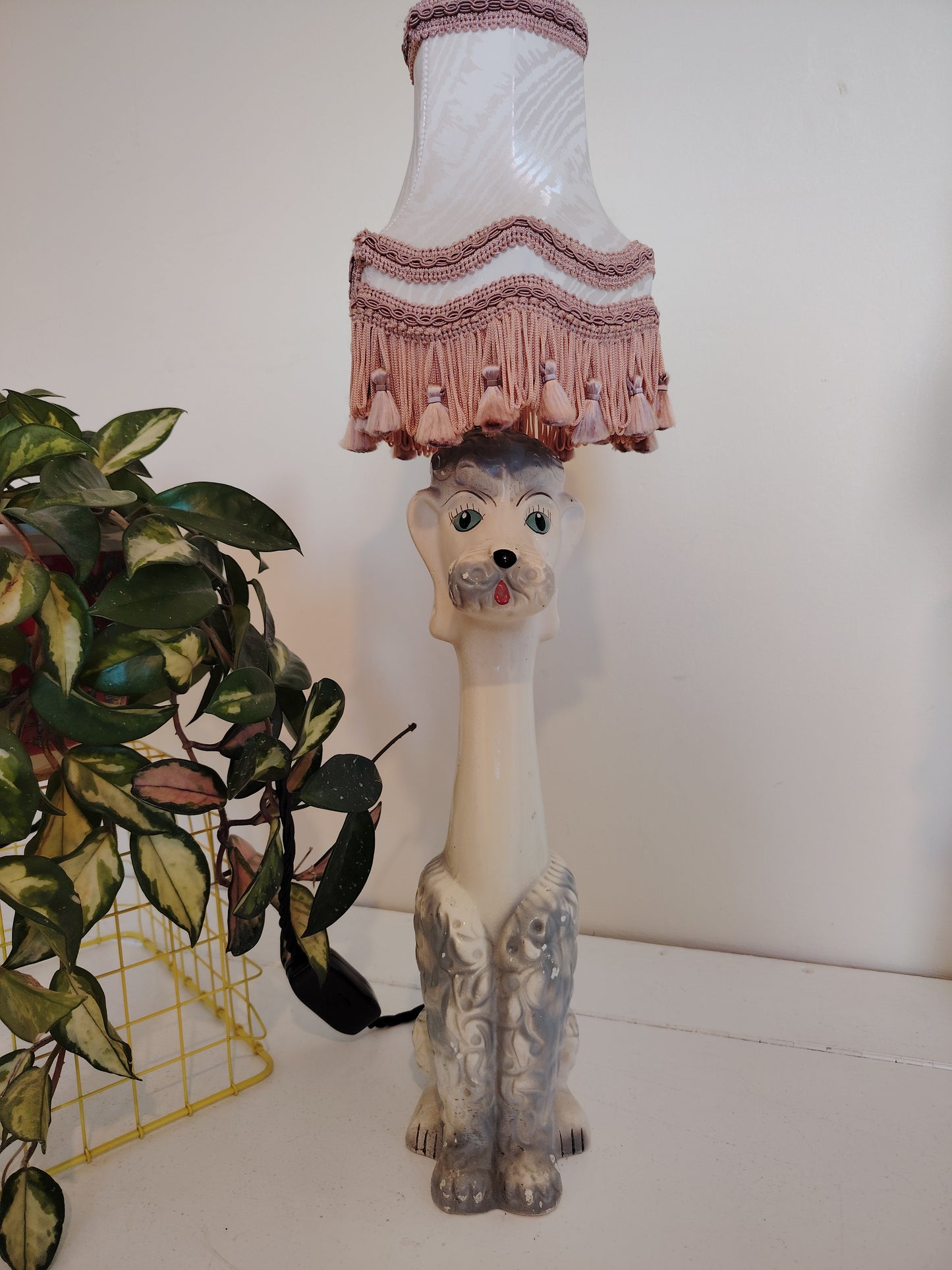 Tall Vintage 1950's Upcycled White Poodle Lamp