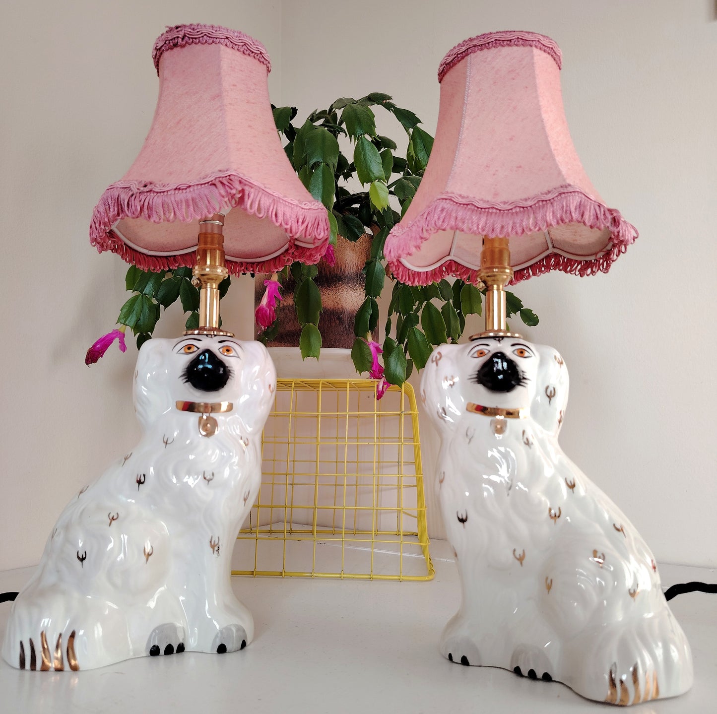Pair of Antique Wally Dog upcycled lamps