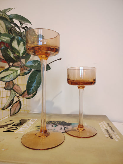 Pair of Vintage Amber Glass Wedgwood Brancaster Candle Holders