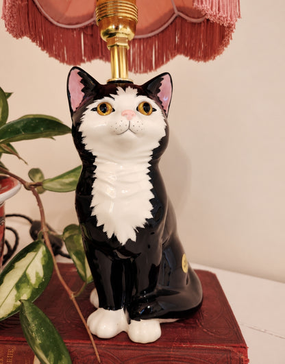Vintage Reworked Small Tuxedo Cat Lamp 🐈‍⬛ 💕