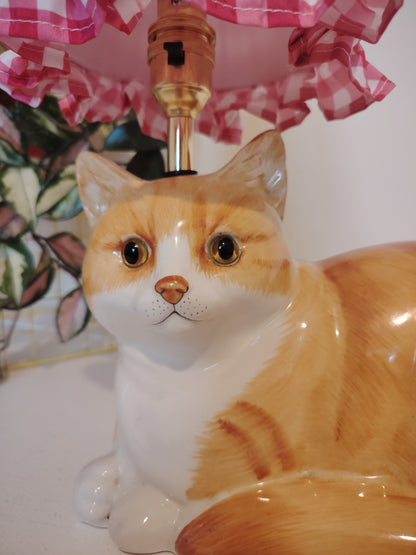 Large Ginger and White "Just Cats" Upcycled Cat Lamp