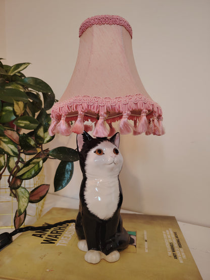 Vintage Upcycled Small Black and White Cat Lamp