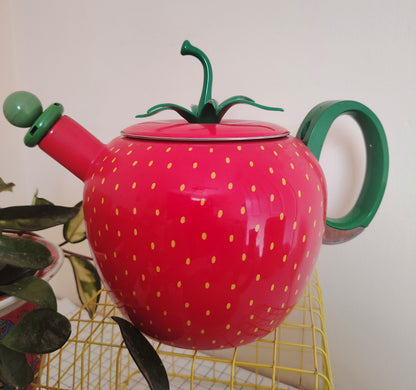 Amazing Vintage 80's Strawberry Enamel Teapot/ Kettle