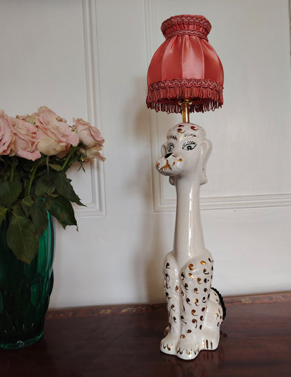 Tall Vintage 1950's Reworked White and Gold Poodle Lamp