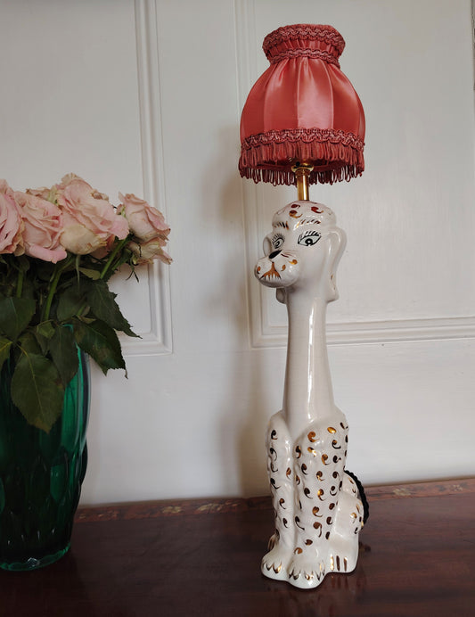 Tall Vintage 1950's Reworked White and Gold Poodle Lamp