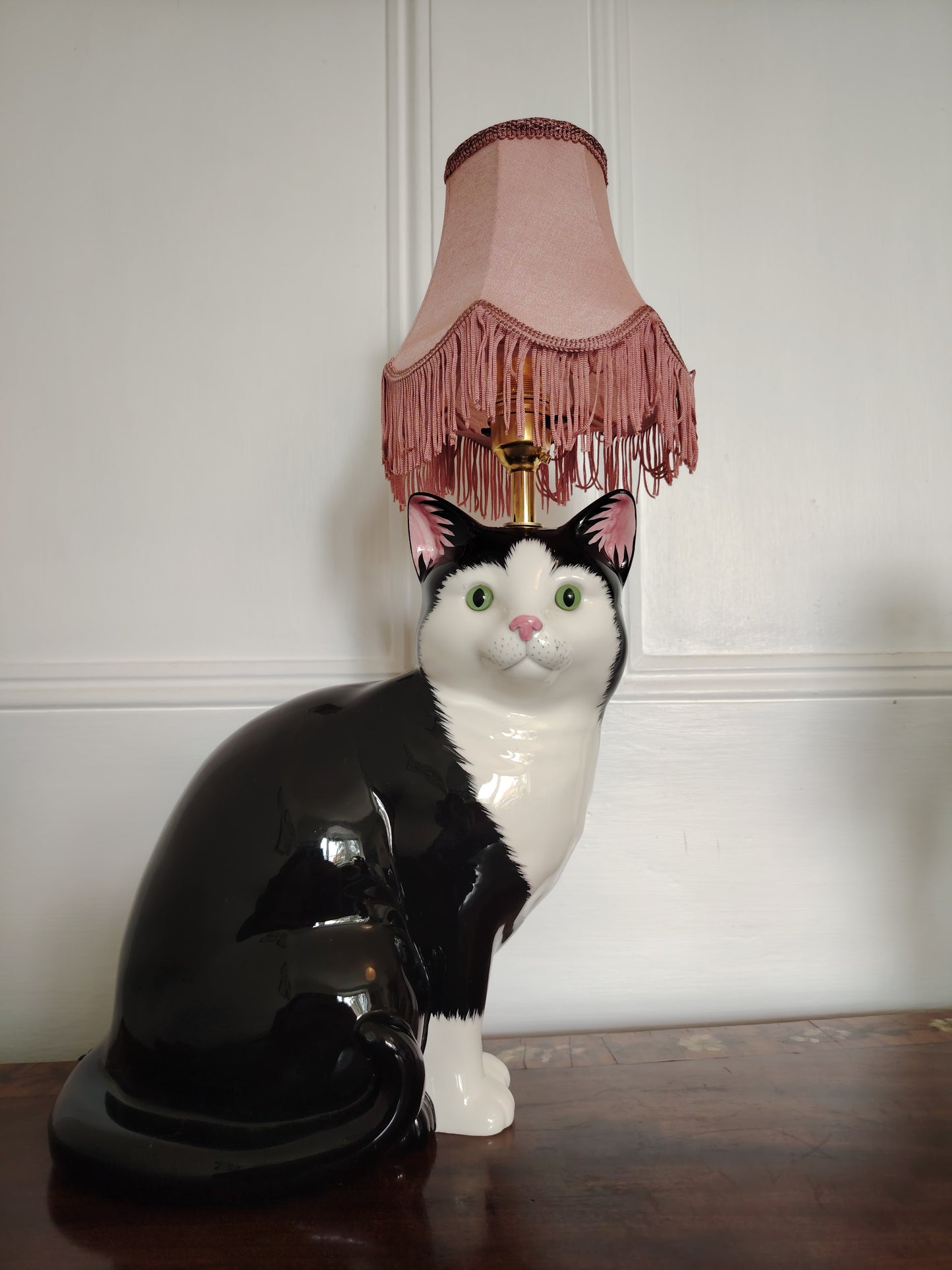 Large Vintage Reworked Tuxedo Cat Lamp