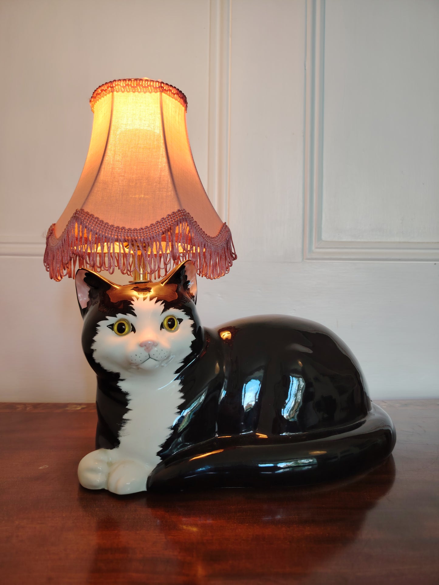 Large Black and White "Just Cats" Reworked Cat Lamp