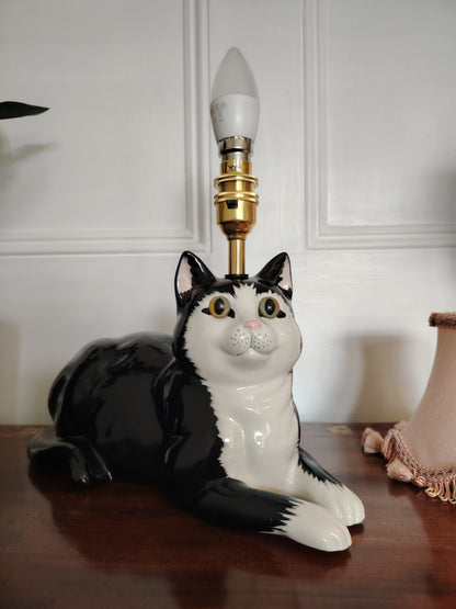 Large Vintage Upcycled Tuxedo Cat Lamp