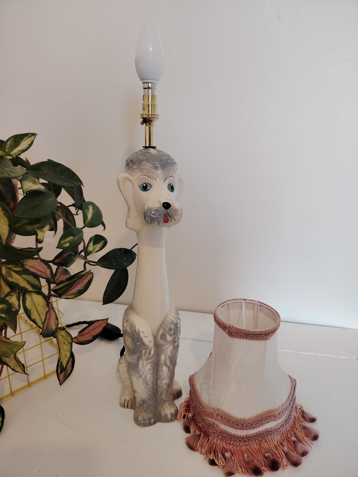 Tall Vintage 1950's Upcycled White Poodle Lamp