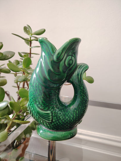 Vintage Small sized Dartmouth Devon Glug / Guggle Fish jug/ vase in Green