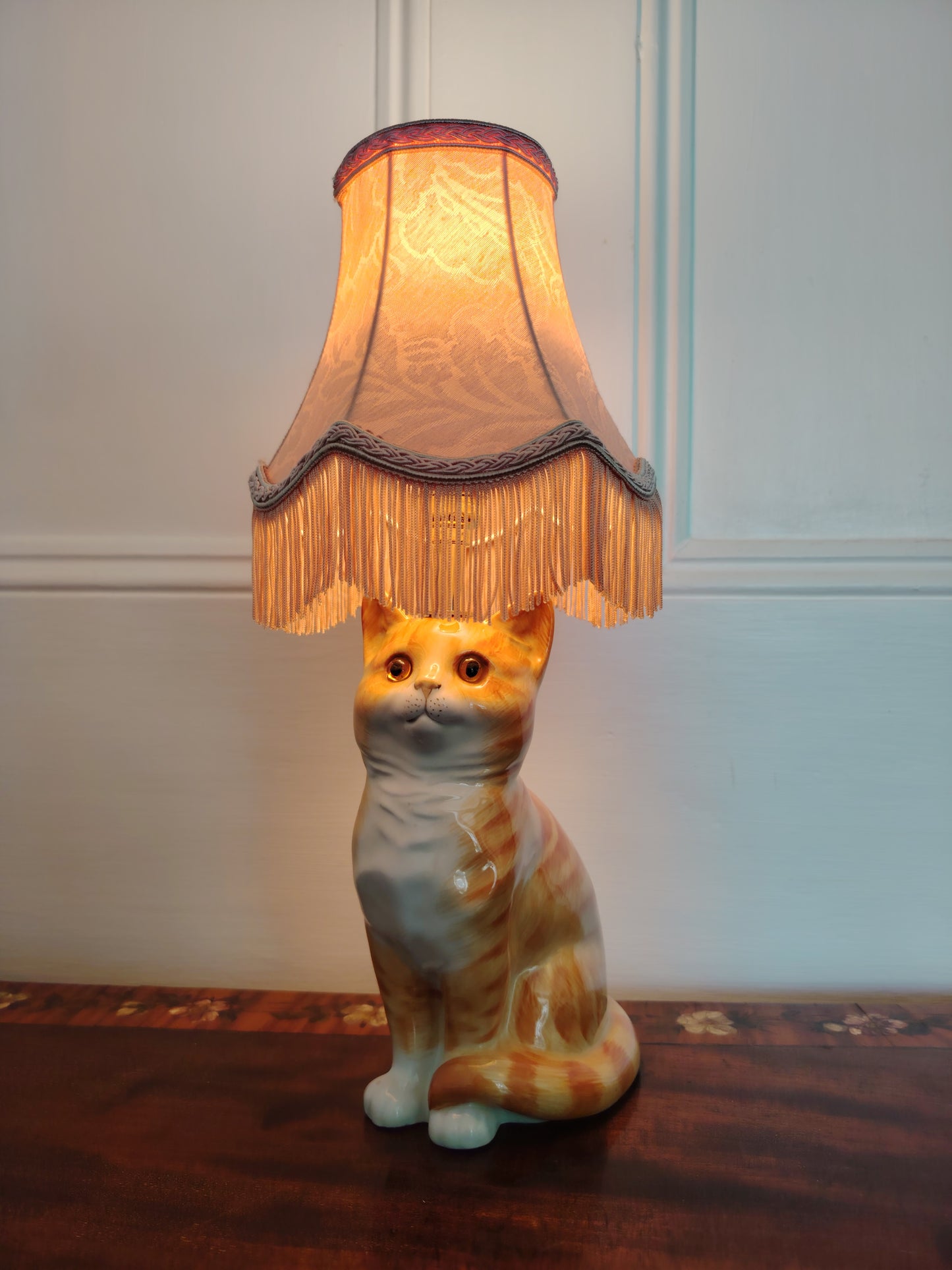 Vintage Reworked Small Ginger Cat Lamp