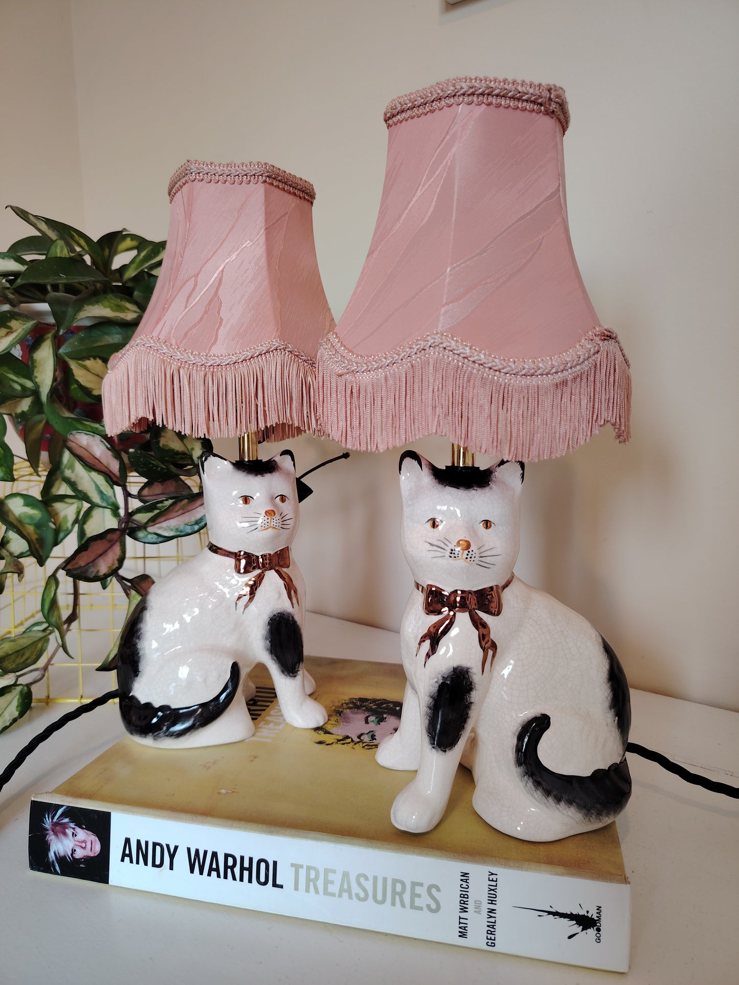 Pair of Vintage Cats upcycled lamps