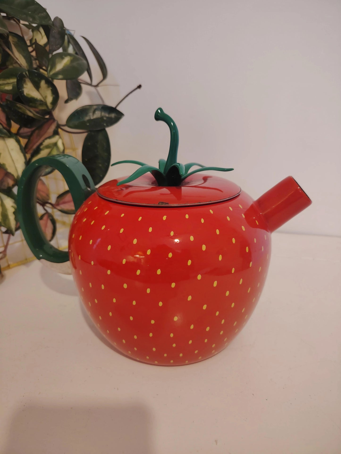 Amazing Vintage 80's Strawberry Enamel Teapot/ Kettle