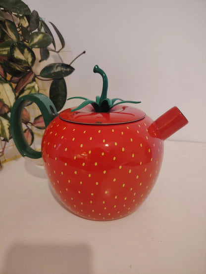 Amazing Vintage 80's Strawberry Enamel Teapot/ Kettle