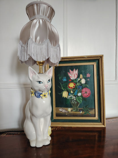 Beautiful Reworked Italian Cat Lamp with Floral Details