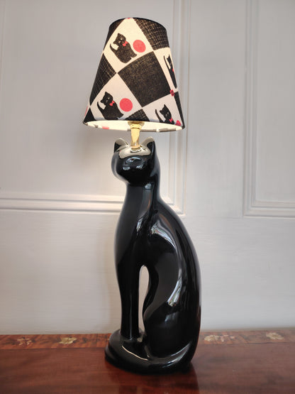 Vintage Reworked Black Cat Lamp with Handmade Shade ❤️🐈‍⬛