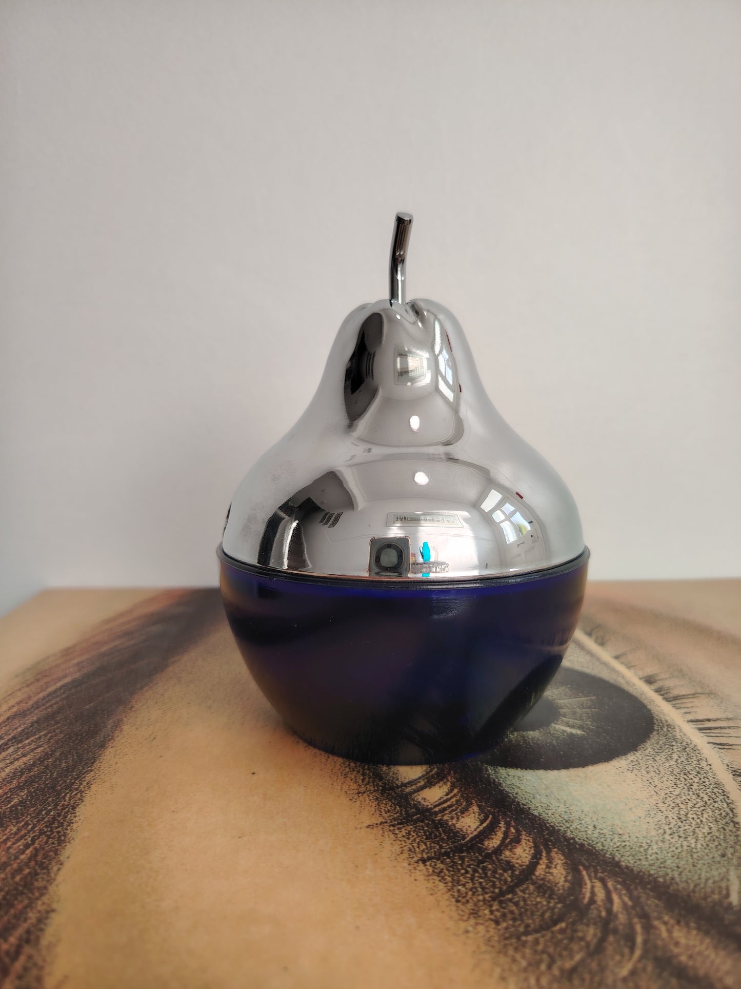 Pair of 70's cobalt blue glass and silver Apple and Pear pots