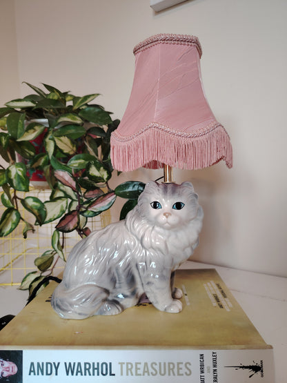 Vintage Upcycled Grey Cat Lamp