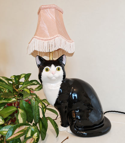 Large Vintage Reworked Tuxedo Cat Lamp