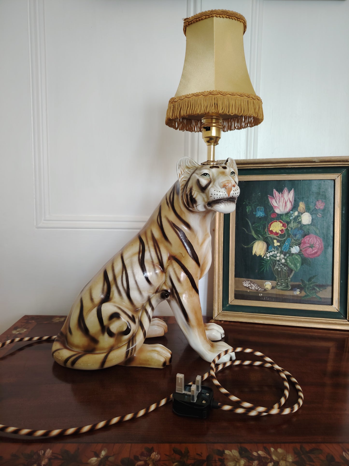 Large Reworked Mid Century Tiger lamp ✨