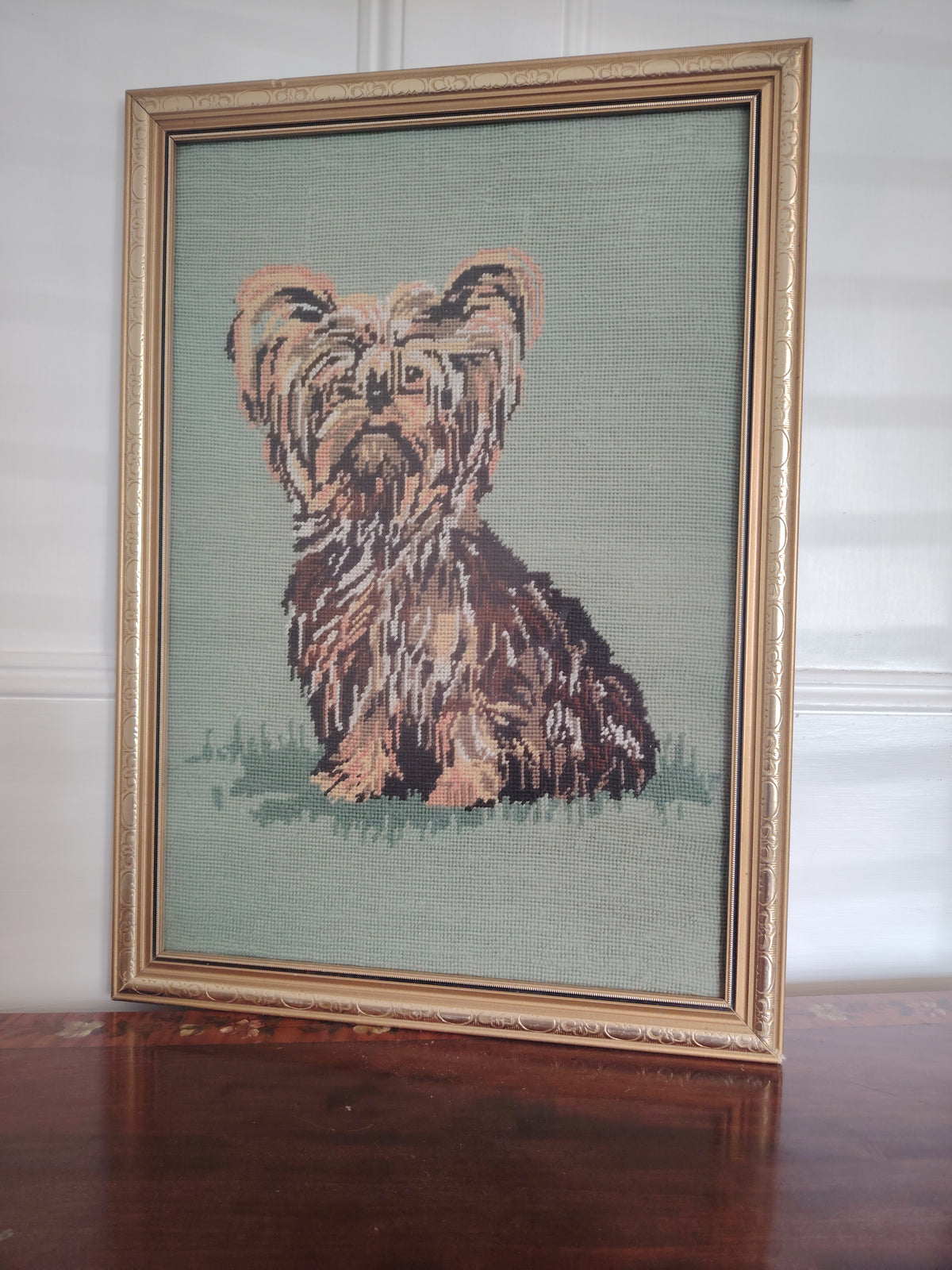 Large Vintage Kitsch Yorkie Framed Tapestry