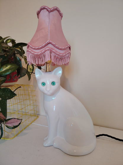 Vintage White Reworked Cat Lamp