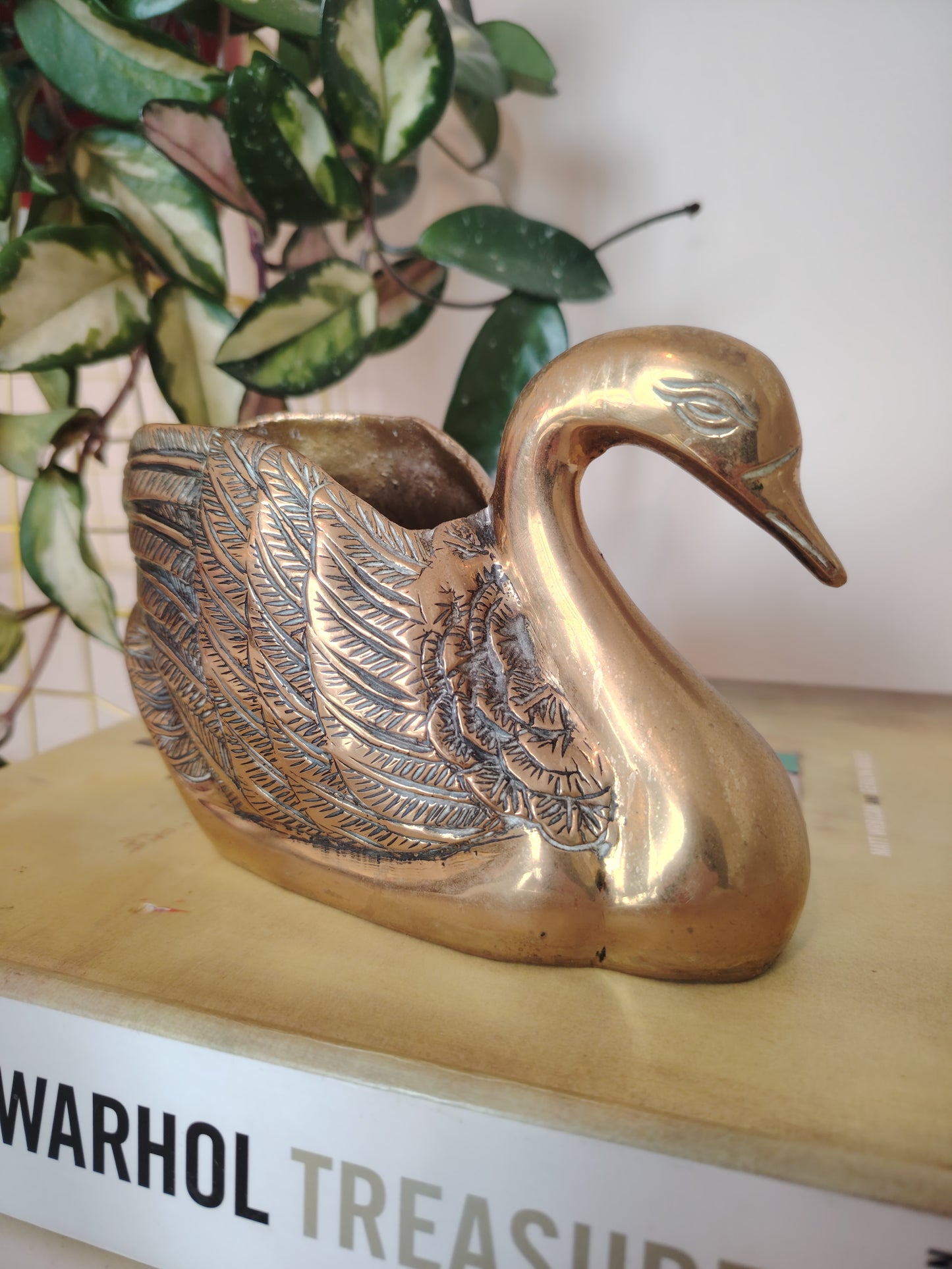 Vintage Brass Swan Planter/ Pot