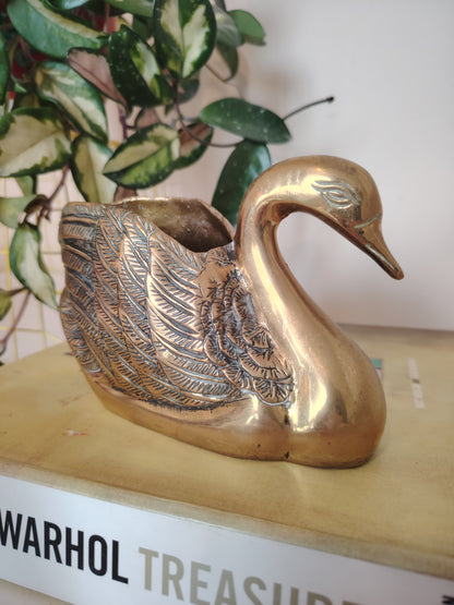 Vintage Brass Swan Planter/ Pot