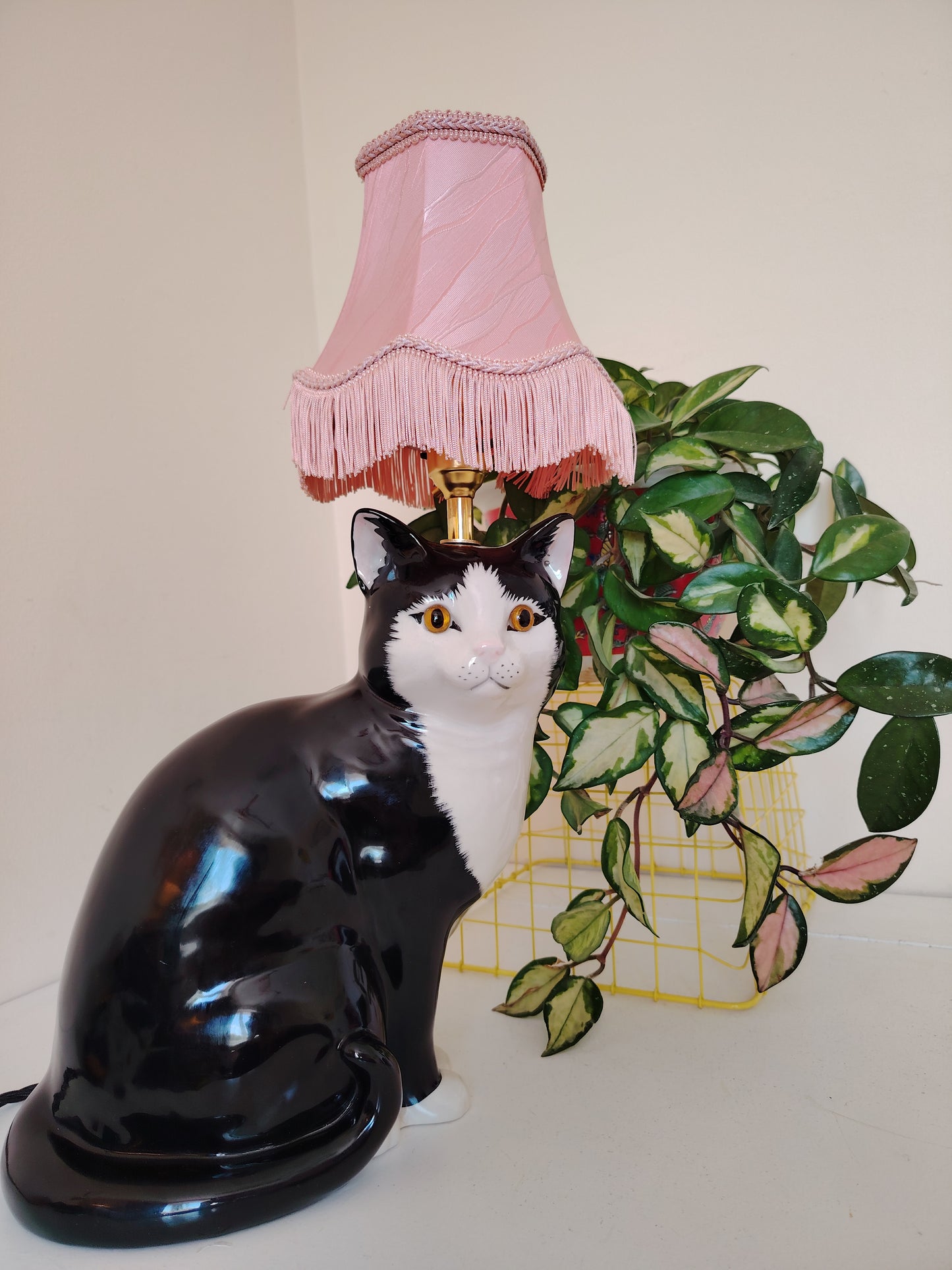 Large Vintage Reworked Tuxedo Cat Lamp