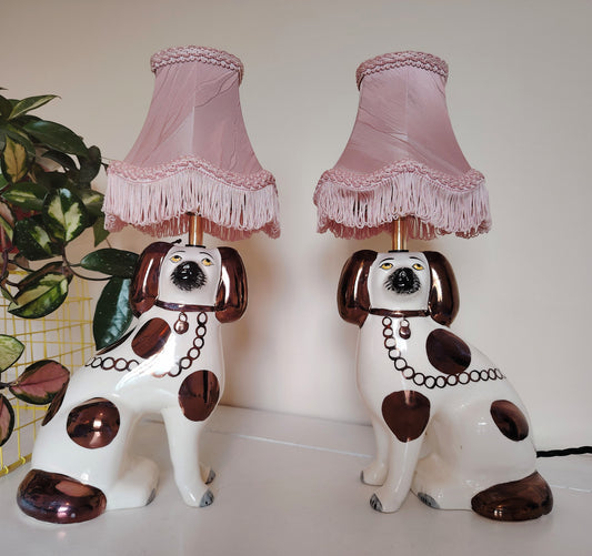 Pair of Stunning Bronze and White Pot Dog Lamps