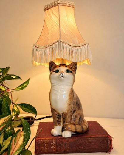 Vintage Reworked Small Tabby Cat Lamp