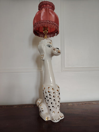 Tall Vintage 1950's Reworked White and Gold Poodle Lamp