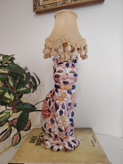 Upcycled Antique Floral Imari Cat Lamp