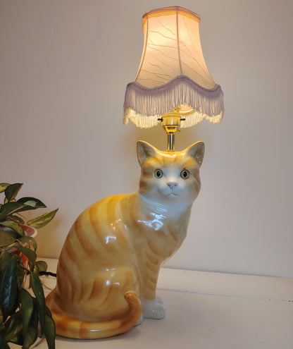 Large Vintage Reworked Ginger Cat Lamp 💕