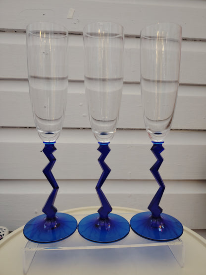 Trio of Vintage 80's Memphis Style Champagne Flutes