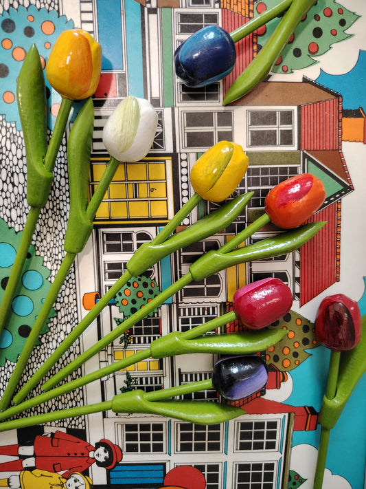 Set of 9 Vintage Wooden Tulips